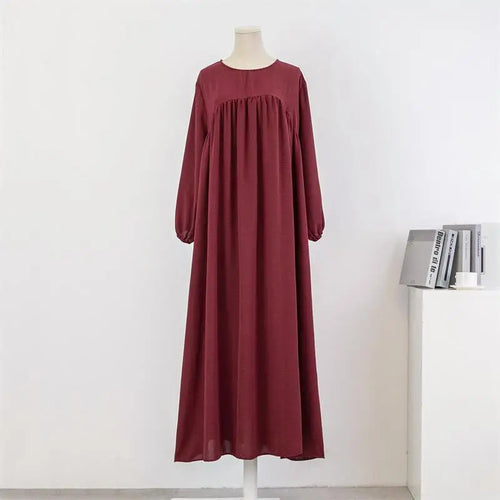 Spirng Autumn Full Sleeve Casual Plus Size Dress Women Loose Maxi