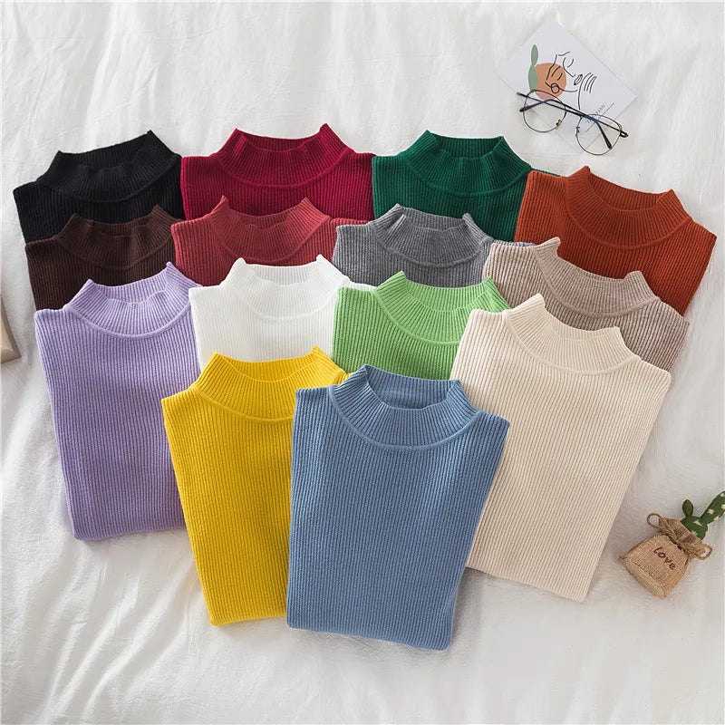 Women Turtleneck Sweater Knitted Soft Pullovers cashmere Jumpers Basic