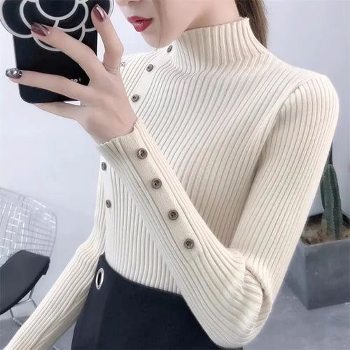 2024 Autumn Knitted Slim Women Sweaters Solid Female Cotton Soft