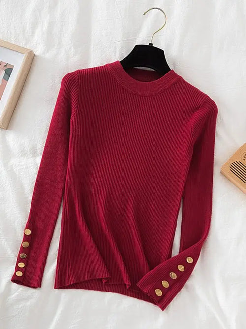 2024 women thick sweater pullovers khaki casual autumn winter button