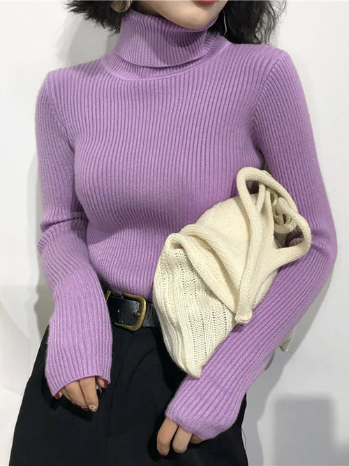 Turtleneck Sweater Womens 2024 Autumn Winter Tops Korean Slim Women