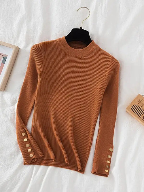 2024 women thick sweater pullovers khaki casual autumn winter button