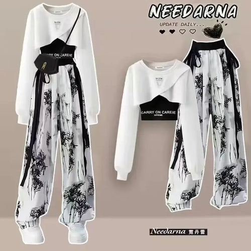 Spring and Autumn Set Women's Korean Design Long Sleeved Top+Tank