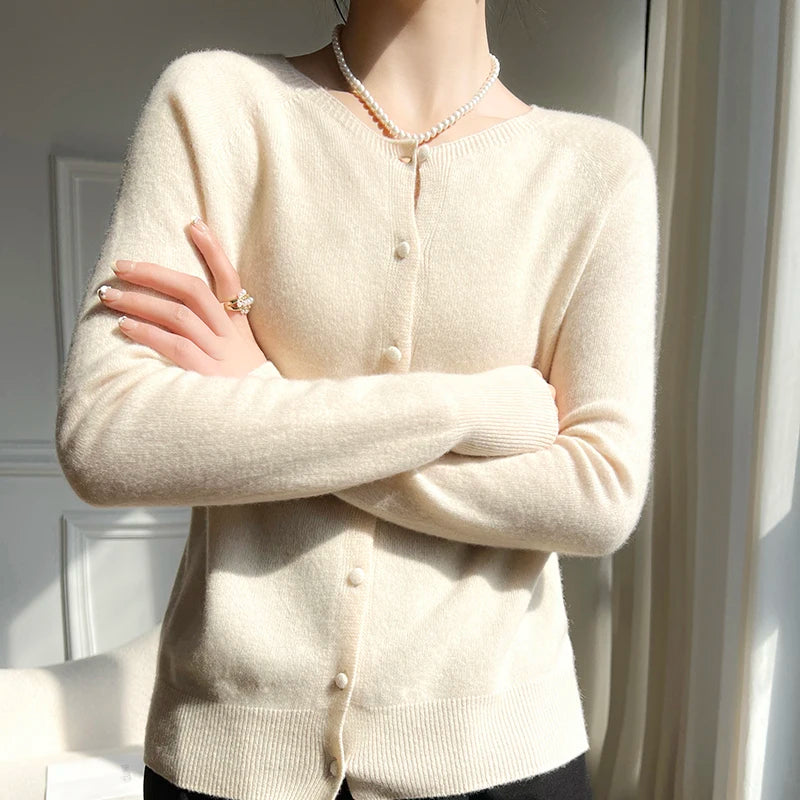 WinvyNee Women 100% Wool Cardigans Sweater Solid Casual Warm Outerwear