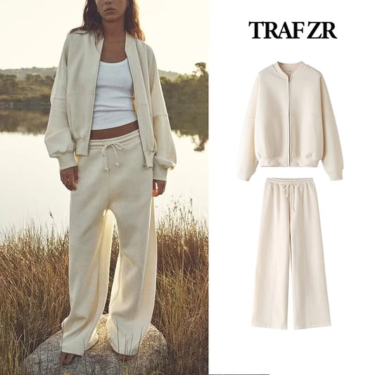 TRAF ZR Zipper Cardigan Sets To Dress Woman Tracksuit Suits Fall