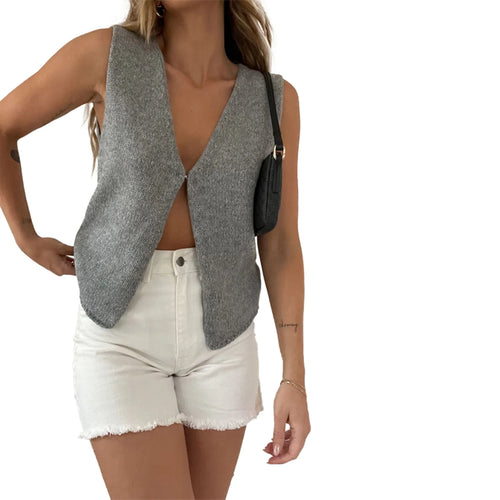 Women's Vintage Y2K Sweater Knitwear Vest Fitted Sleeveless Open Front