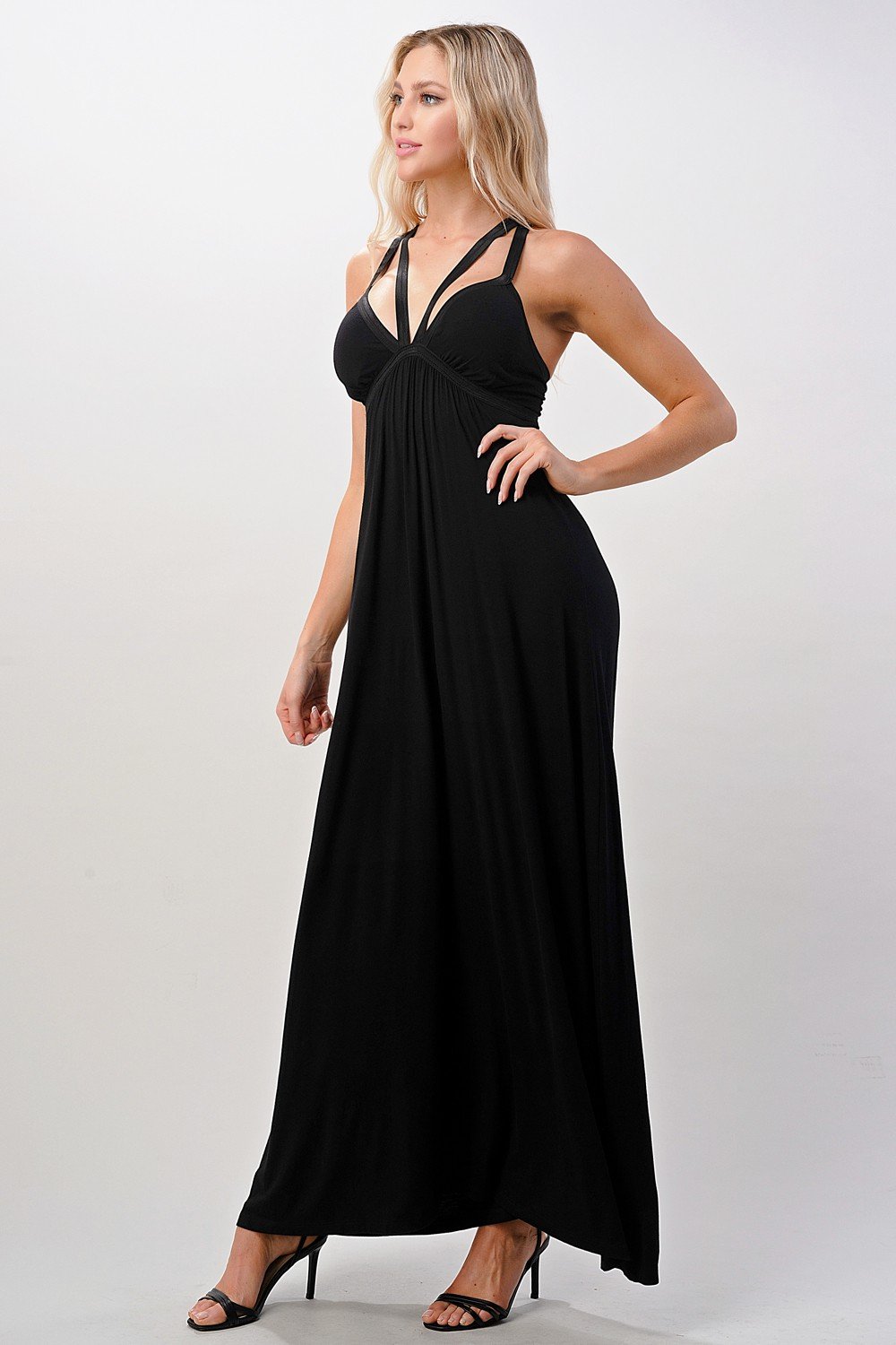 Strappy V-Neck Maxi Dress with Flowy Silhouette