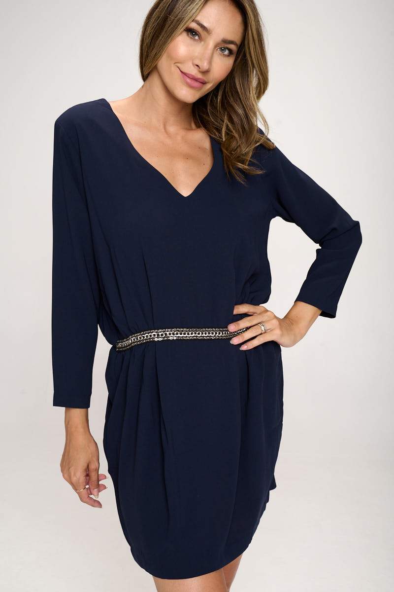 V-Neck Belted Dress – Effortless Elegance