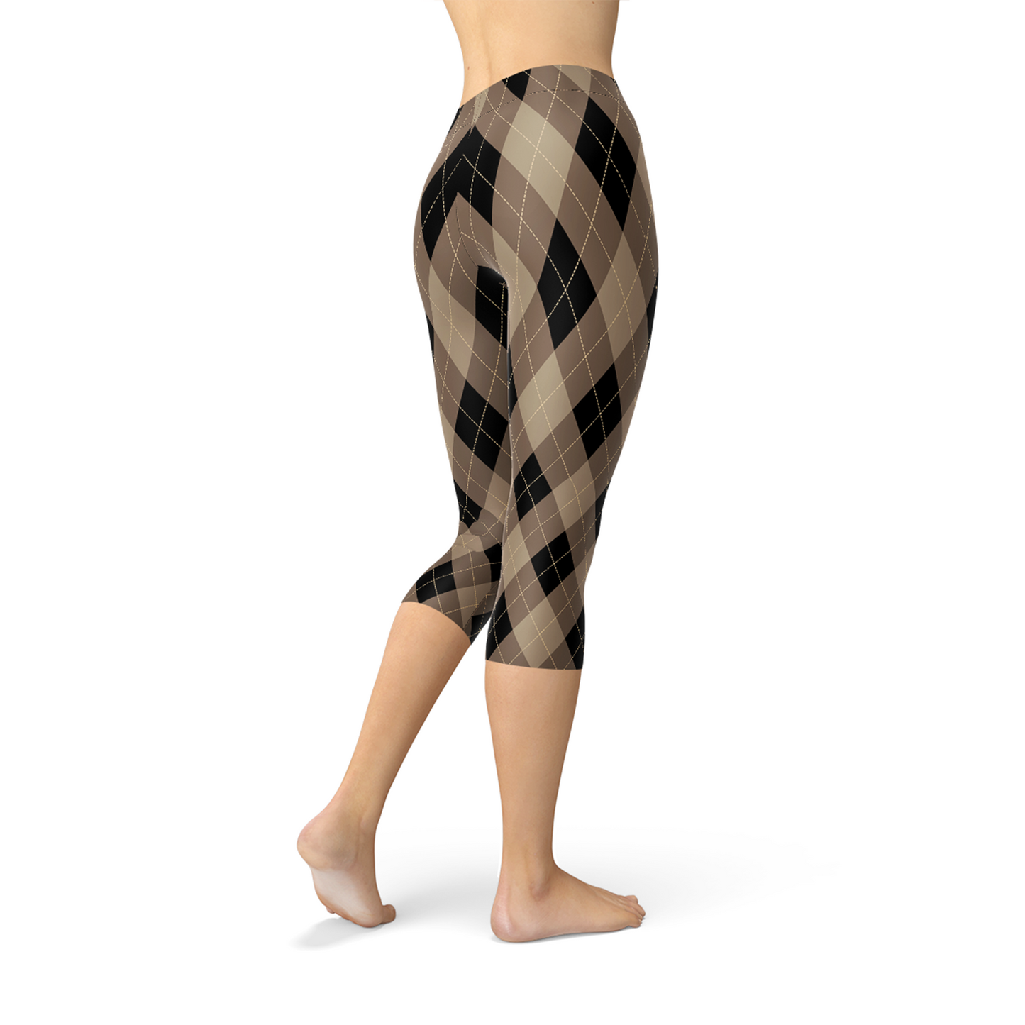 Womens Beige Brown Argyle Capri Leggings