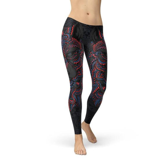 Womens Oriental Black Wolf Leggings