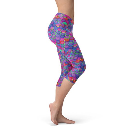 Womens Purple Pink Mermaid Capri Leggings